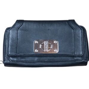 Rough Roses Women’s Black Faux Leather Zip Clutch Wallet Purse Accessory